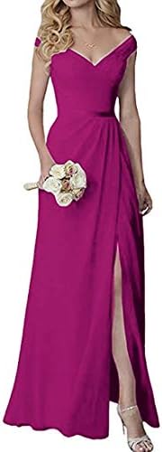 Uryouthstyle Chiffon V Neck Bridesmaid Dresses Long Floor Length Slit Prom Dress