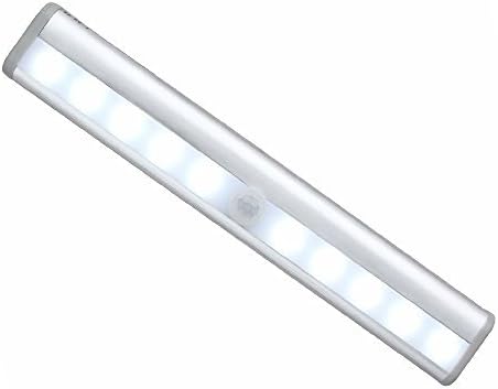 Motion Sensor Closet Light, Superproducts 10 LED Wireless Stick-Anywhere Indoors Closet Lights Battery Operated for Hallway, Bedroom, Cabinet, Kitchen, Bathroom, Stair- Silver