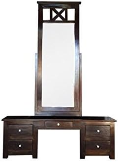 BL WOOD Furniture Sheesham Wood Storage Dressing Table with Mirror for Living Room (Dark Brown Finish)