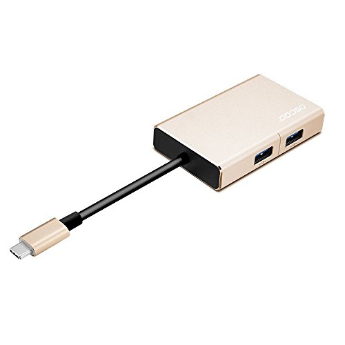 USB-C Type C USB 3.0/USB 2.0 Adapter Hub 5-in-1 with Charging Port, MicroSD Card Reader - for Apple MacBook, Google ChromeBook, Windows PC Computers - Gold