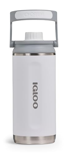 IGLOO Thermoflasche Chug 36 - isolierte Wasserflasche, Kohlensäure geeignet, weiß, Trinkflasche, Edelstahl-Flasche, 1000 ml, hält bis zu 48 Stunden kalt für Freizeit, Büro, Arbeit und Schule
