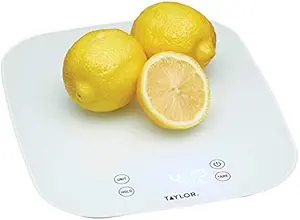Taylor Pro Digital Kitchen Food Scales, Compact Professional Standard with Precision Accuracy and Waterproof Design with Tare Feature, White Glass, Weighs 14 kg/14 L Capacity