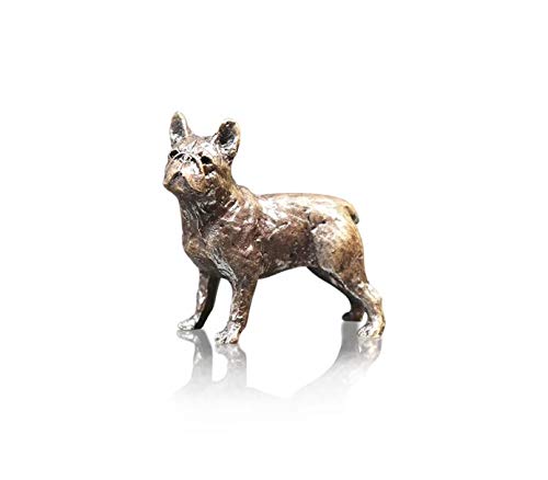 2085 French Bull Dog Butler and Peach Solid Bronze Miniature Sculpture Figure - 3 x x 1.5 cm