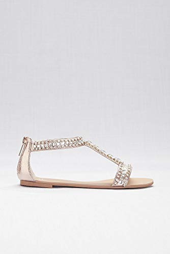 David's Bridal Crystal and Jewel Embellished Flat Sandals Style Posey, Silver, 8