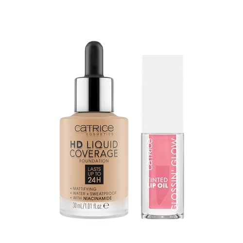 Catrice | HD Liquid Foundation 32 & Glossin' Glow Tinted Lip Oil 010 Bundle | Full Coverage Makeup | Vegan & Cruelty Free