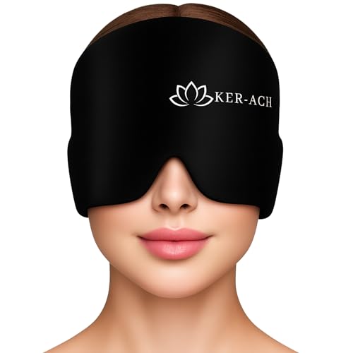 KER-ACH Cold and Hot Migraine Mask | Reusable 360° Gel Cap | Migraines, Headaches, Headaches, Sinus, Stress | Compression Eye Mask | Men and Women | eBook Free