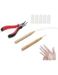 Amesun 8PCS Pliers Pulling Needle Wooden Handle Loop Threader for Micro Nano Ring Link Beads Hair and Feather Hair Extensions
