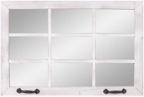 24x36 Distressed White Windowpane Wall Accent Mirror