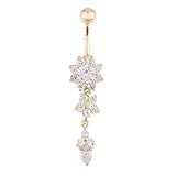 WILLTOO Crystal Ring Body Dangle Ball Barbell Bar Belly Button Navel Ring (Gold) …