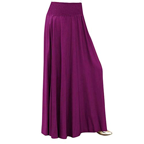 TOTOD Skirts for Women, Fashion Elastic Waist Solid Pleated Skirt Vintage A-line Loose Long Dress Dancewear Purple - Thumbnail 3