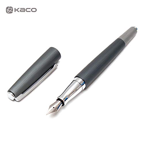 KACO Balance Series Fountain Pen Brushed Aluminum Gray, Germany Iridium Fine Nib with Black and Red 