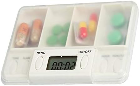 Tcplyn  Small Pill Box Digital Daily Portable Medicine Box with Timer Smart Reminder Alarm LCD Digital Pill organizer 4 Grid for Travel Outdoors