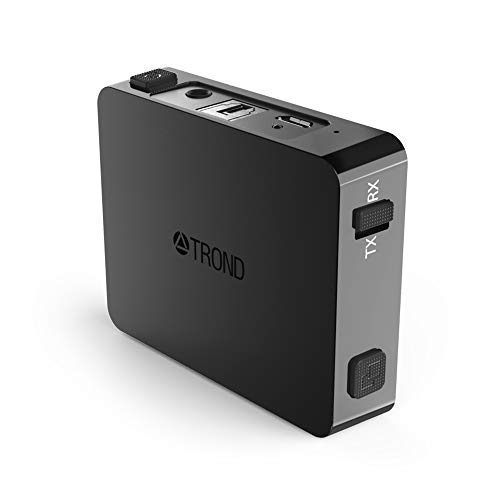 TROND Bluetooth Transmitter Receiver for TV PC iPod, Digital Optical Input & 3.5mm Aux Port, 500mAh Battery Powered, Dual Link AptX Low Latency - Specially Designed for Pairing Two Devices