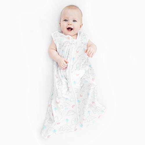 TILLYOU Sleep Sack 2 Pack - Baby Wearable Blanket with 2-Way Zipper, Extra Soft Cotton Sleeveless Sleeping Bag for Infants, Woodland Dinosaurs, 12-18 Months