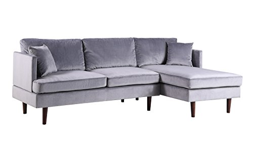 Mid-Century Modern Brush Microfiber Sectional Sofa, L-Shape Couch with Extra Wide Chaise Lounge (Grey)