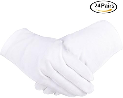 24 Pairs White Cotton Gloves 100% Cotton 8.2 inch Medium Size for Coin Jewelry Silver Photography Inspection