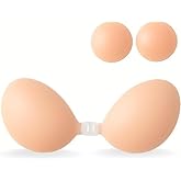 WROLY Sticky Bra, Adhesive Strapless with Nipple Covers, Silcone Invisible Push up Bra for Backless Dress Partywear Weddings (US, Cup Band, D, Skin)
