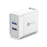 iClever 24W Dual USB Wall Charger with 2 SmartID Charging Port(5V/2.4A Each), Portable Travel Charger with 100-240V Input, Foldable Plug, White
