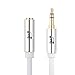 Super HD 3.5mm Aux Stereo Audio Extension Cable Male to Female Type 24K Gold Plated Step Down Design Metal Connectors with High Purity OFC Conductor White-8Feet