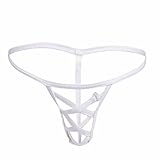FEESHOW Men's Openwork Pouch Underwear T Back G String Thongs White One size