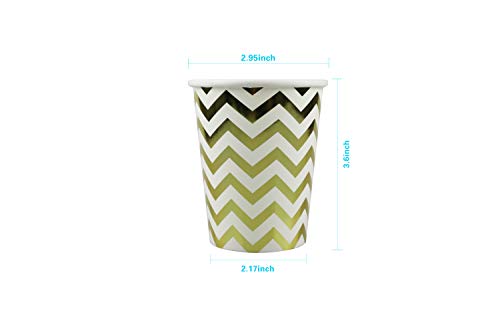 Ottin White and Gold Chevron Party Tableware 24 Guests Disposable Dinnerware Paper Plates and Napkins Sets for Wedding Birthday Party Celebrations(Foil Yellow Chevron with Paper Straw, 24 guest)
