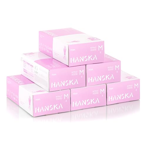 HANSKA 500 Guanti Monouso Nitrile Rosa - Senza Polvere - Usa e Getta- Ambidestri - Non Sterili - Base di Gomma - Adatti per Ambiti Medici, Manipolazione degli Alimenti (500, M)