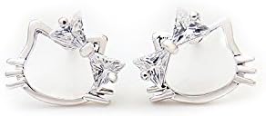 Shuyani 18K White Gold plated Cute Pretty Hello Kitty Cat Tillion Cut Pink Cubic Zirconia Stud Earrings