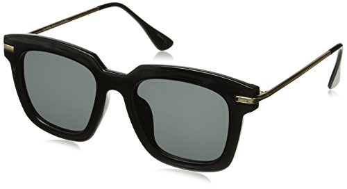 zeroUV Oversize Slim Metal Temple Square Lens Horn Wayfarer Sunglasses, Black Gold / Smoke, 50 mm
