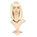 Magibrunette Blonde Short Bob Wigs for Women, Straight with Flat Bangs Synthetic Shoulder Length Blunt Cut Bang Heat Resistant Hair with Wig Cap Natural Looking Cosplay Costume Daily Use