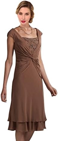 Junai Women's Knee Length Sleeveless Chiffon Mother of the Bridal Dresses Bridesmaid Dress Brown US 16