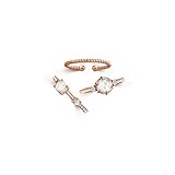 QUINBY Rose Gold Rings Set for Women Adjustable Cubic Zirconia Opal Finger Rings Jewelry for Women, for Wedding, 3Pcs/Set