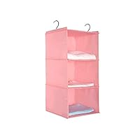 Kentop Home Hanging Closet Organizer-3 Shelf Hanging Clothes Storage Box Organizer Shelf Sweater Large Capacity Oxford Cloth Closet Organizer-Pink