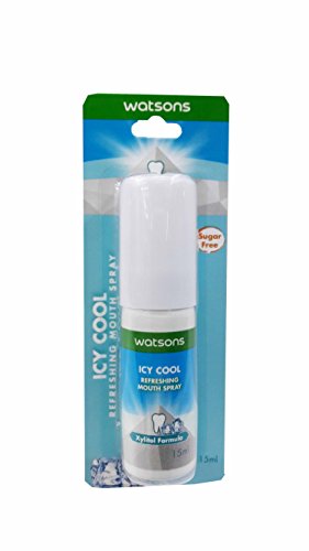 2 packs of Watsons Icy Cool Refreshing Mouth Spray. Xylitol Formula, Sugar free. Specially formulated to overcome bad breath from smoking, drinking, and eating spicy foods. (15ml./ pack)