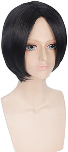 BERON 12” Women or Men Short Black Cosplay Costume Wig Heat Resistant Synthetic Hair Wigs