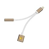 Lightning to 3.5mm Audio Adapter, and Lightning Charging Port for iPhone 7, iPhone 7 Plus (Gold)