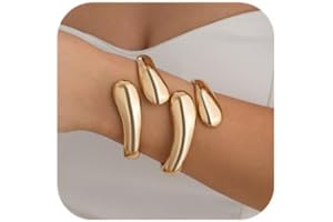Inactwin Gold Bangle Bracelets for Women Chunky Cuff Bracelet 18K Gold Plated Open Teardrop Bangle Set Wide Wire Irregular Minimalist Silver Jewelry