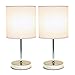 Simple Designs LT2007-WHT-2PK Chrome Mini Basic Table Lamp with Fabric Shade 2 Pack Set, White