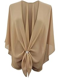 eXcaped Womens Evening Shawl Wrap Sheer Chiffon Cape Silver Scarf Ring Set -Nude
