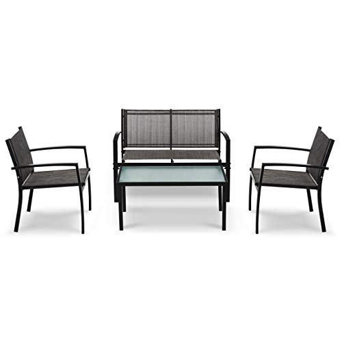 IntimaTe WM Heart Gartenmöbel 4er Set, Sitzgruppe im Garten und Balkon, Gartengarnitur mit DREI Stühlen und einem Glastisch (Schwarz), 1, 107 * 78 * 77.5 cm – Bild 3