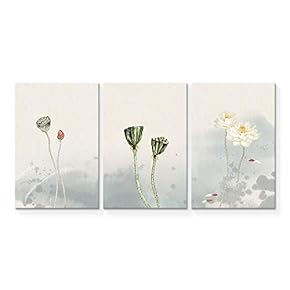 3 Panel Simple and Elegant Lotus Painting Wall...