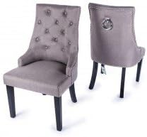 DOWNTON INTERIORS Modern Grey Linen Button Back Studded Dining Occasional Bedroom Chair with Knocker (TCDH-LH-K1-04) ** Full Range of Matching Chairs are Available **