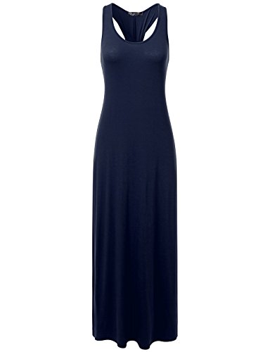 DRESSIS Women's Scoop Neck Twisted Racerback Sleeveless Long Maxi Tank Dress NAVY M
