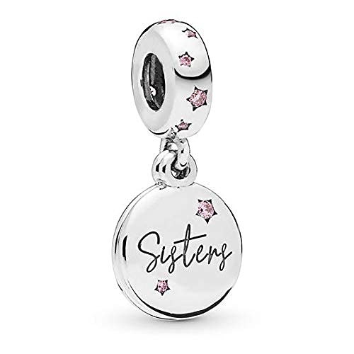 FGT Forever Sisters Dangle Charm Compatible with Pandora Moments Bracelets Pink Star Sterling Silver Women Family Birthday Christmas