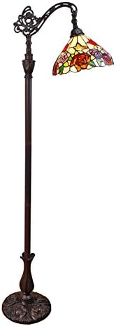 Colorful Flowers - 12 Inch Floral Bouquet Authentic Stained Glass Floor Lamp Shade and Bronze Finish Lamp Base. A Beautiful Art Glass Floor Lamp for Home Decor to Brighten any Room.