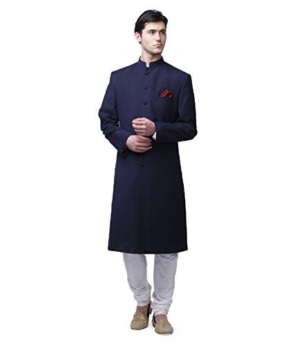 Traditional Mens Wear Long Knee Length Indowestern Marriage Sherwani (42, Navy)