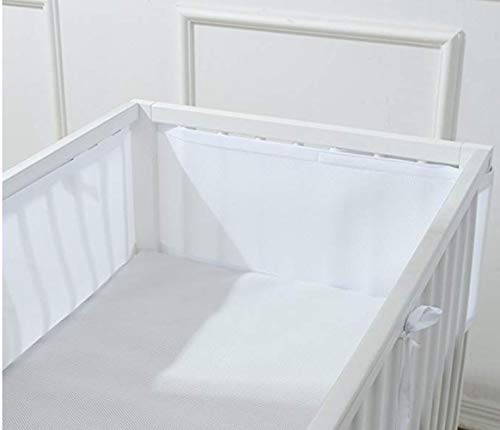 LongDear Baby Crib Bumper,Classic Mesh Crib Liner,Adjustable Length Fits Most Sizes Cribs,Machine Washable (White)