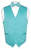Men's Dress Vest & BowTie Solid TURQUOISE AQUA BLUE Color Bow Tie Set