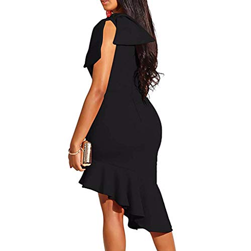 Witspace Women's Sexy One Shoulder Sleeveless Ruffle Bodycon Midi Club Party Dress