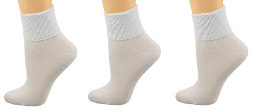 Sierra Socks Women's 3 Pair 100% Cotton Ankle Turn Cuff Seamless Toe (8, White) - Thumbnail 2