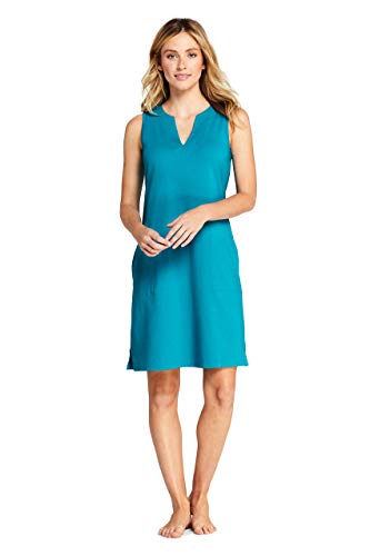 Lands' End Women's Cotton Jersey Sleeveless Swim Cover-up Dress X-Large Vivid Teal - Thumbnail 4